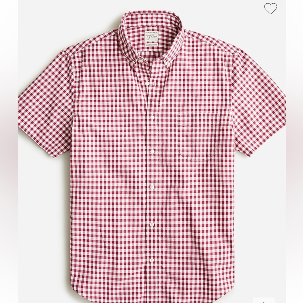 Short-sleeve Secret Wash cotton poplin shirt in gingham